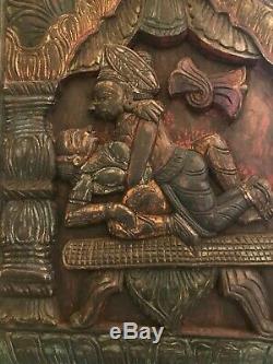 Unique Softly Colored Kama Sutra Indian Deeply Carved Wooden Wall Panel