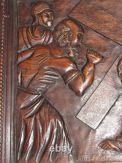 01C31 Panel Wood Carved Sculpture Bas Relief Path Cross Christ Religion