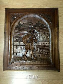 04910 French Antique Carved Wood Architectural Panel Brittany 1900s