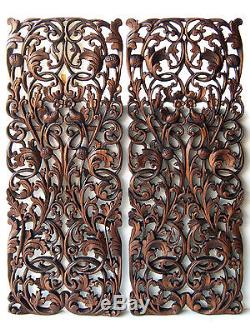 1 Pair Lotus Flower Branch Carving Home Wall Panel Mural Decor Art Statue gtahy