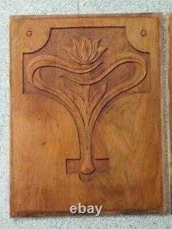 1 pair of hand-carved walnut wood panels, Art Nouveau around 1900