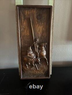 11 X 24 Vintage Carved Don Quixote & Sancho Panza Wood Panel Frieze Spain