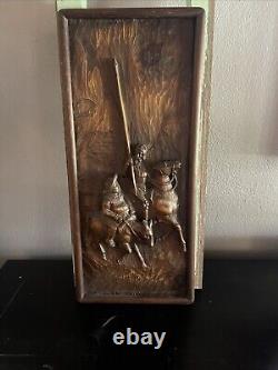 11 X 24 Vintage Carved Don Quixote & Sancho Panza Wood Panel Frieze Spain