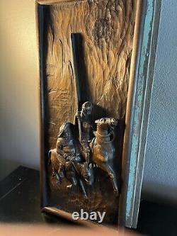 11 X 24 Vintage Carved Don Quixote & Sancho Panza Wood Panel Frieze Spain