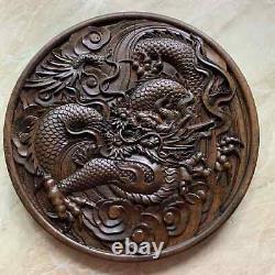 12 1/4 Asian Chinese Dragon Carved Wood Wall Art Feng Shui Decor Plaque Panel