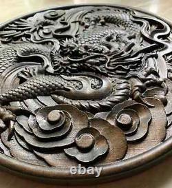 12 1/4 Asian Chinese Dragon Carved Wood Wall Art Feng Shui Decor Plaque Panel