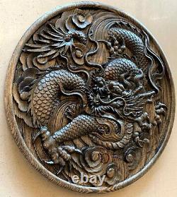 14 Asian Chinese Dragon Carved Wood Wall Art Feng Shui Decor Plaque Panel