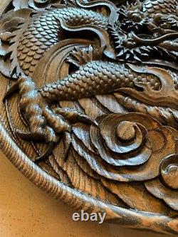 14 Asian Chinese Dragon Carved Wood Wall Art Feng Shui Decor Plaque Panel