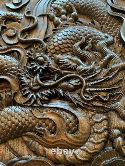 14 Asian Chinese Dragon Carved Wood Wall Art Feng Shui Decor Plaque Panel