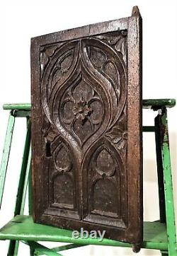 15th c flamboyant cathedral carving panel Antique french salvaged furniture 15