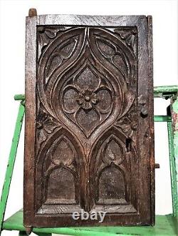 15th c flamboyant gothic tracery panel Antique french oak carving furniture 23
