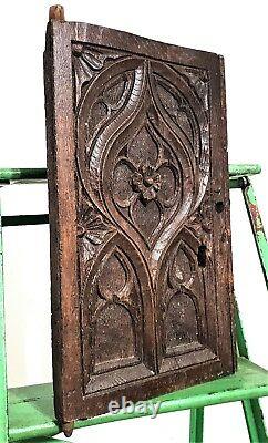 15th c flamboyant gothic tracery panel Antique french oak carving furniture 23