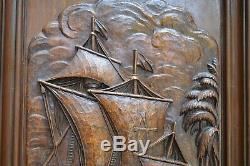 15x26 VTG Hand Carved Wood Wall Panel Plaque Columbus Landing in America Indians
