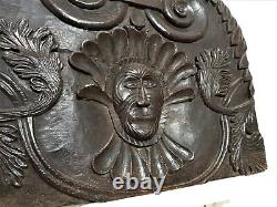 16 th Green man fleur de lis carving panel Antique french architectural salvage
