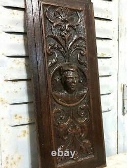 16 th Scroll leaf lady carving panel Antique french architectural salvage 16