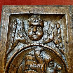 16 th c Angel wooman wood carving panel Antique French architectural salvage