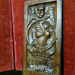 16 th c Angel wooman wood carving panel Antique French architectural salvage