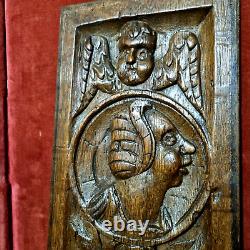 16 th c Angel wooman wood carving panel Antique French architectural salvage