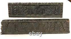 1600s ANTIQUE GOTHIC HAND CARVED FOLIAGE OAK WOOD PANELS, ARCHITECTURAL ACCENT