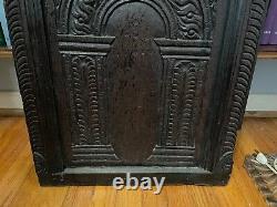 1600s GOTHIC HAND CARVED OAK WOOD PANEL ARCHITECTURAL ELEMENT 23 x 17