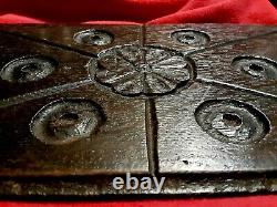 16TH CENTURY 1580's WOODEN OAK RELIEF CARVED PANEL CIRCULAR & ROSETTE CARVINGS