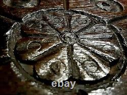16TH CENTURY 1580's WOODEN OAK RELIEF CARVED PANEL CIRCULAR & ROSETTE CARVINGS