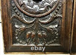 16th Pair portrait wood carving panel Antique french architectural salvage 17