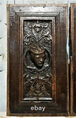 16th c 2 Medallion portrait carving panel Antique french architectural salvage