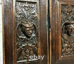 16th c 2 Medallion portrait carving panel Antique french architectural salvage