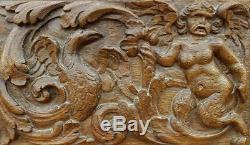 16thC French Antique Oak Carved Wood Panel Depicting an Eagle and Amorini