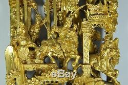 17.3 Fine Old China Chinese Carved Wood Gilt Gold Panel Wall Hanging Art
