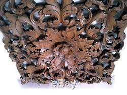 17.70 Lotus Stained Teak Wood Carving Home Wall Panel Mural Art Decor FS gtahy