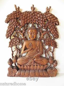 17 Large Wood Buddha Wall Panel, Sculpture, Hand Carved, Stunning