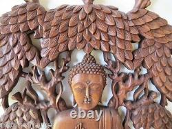 17 Large Wood Buddha Wall Panel, Sculpture, Hand Carved, Stunning