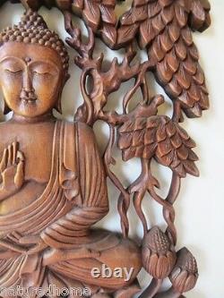 17 Large Wood Buddha Wall Panel, Sculpture, Hand Carved, Stunning