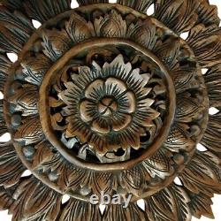 17 Wood Wall Hanging Thai Vintage Hand Carved Floral Asian Art Panel Home Decor
