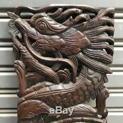 17-inch Teak Wood Carving Wall Panel Dragon Art Handcraft Wall Sculpture