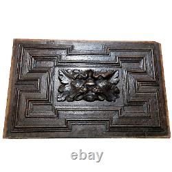 17 th C Green man lion wood carving panel Antique french architectural salvage