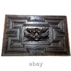 17 th C Green man lion wood carving panel Antique french architectural salvage