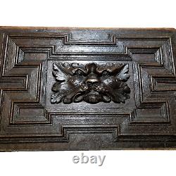 17 th C Green man lion wood carving panel Antique french architectural salvage