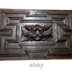 17 th C Green man lion wood carving panel Antique french architectural salvage