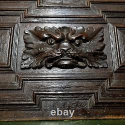 17 th C Green man lion wood carving panel Antique french architectural salvage