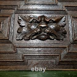 17 th C Green man lion wood carving panel Antique french architectural salvage