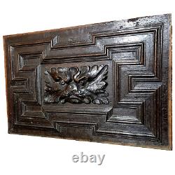 17 th C Green man lion wood carving panel Antique french architectural salvage