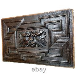 17 th C Green man lion wood carving panel Antique french architectural salvage