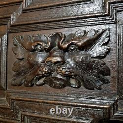 17 th C Green man lion wood carving panel Antique french architectural salvage