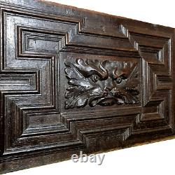 17 th C Green man lion wood carving panel Antique french architectural salvage