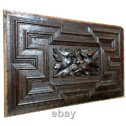 17 th C Green man lion wood carving panel Antique french architectural salvage