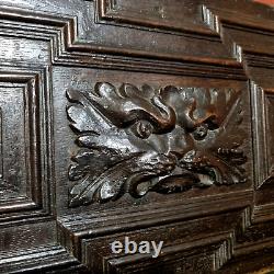 17 th C Green man lion wood carving panel Antique french architectural salvage