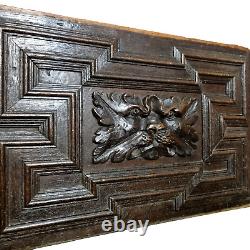 17 th C Green man lion wood carving panel Antique french architectural salvage